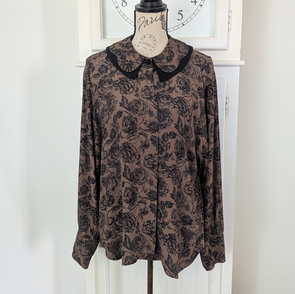 Vintage Floral Print Blouse With Peter Pan Collar - Picture 4 of 13